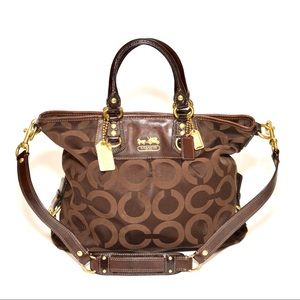 COACH Brown Signature Op Art Sabrina Satchel